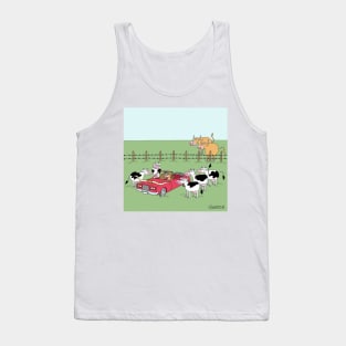 Little bull has a car with big horns on the hood Tank Top